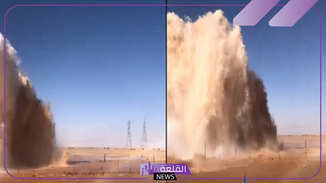 انفجار مياة من باطن الارض على طريق الرياض القصيم