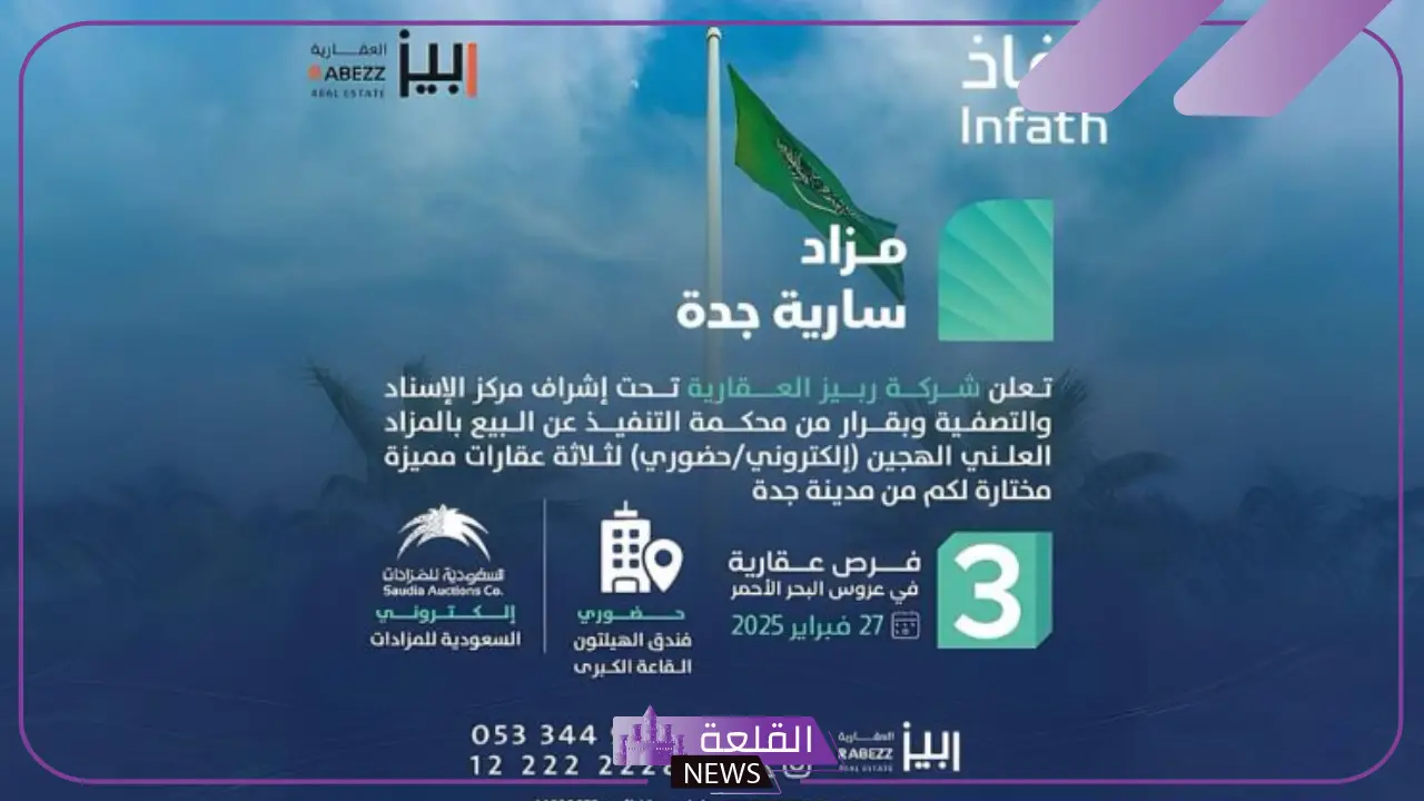 شاهد.. 3 فرص عقارية بمزاد سارية جدة 5 فرص عقارية ذهبية في مزاد سارية جدة.. ما أبرزها؟