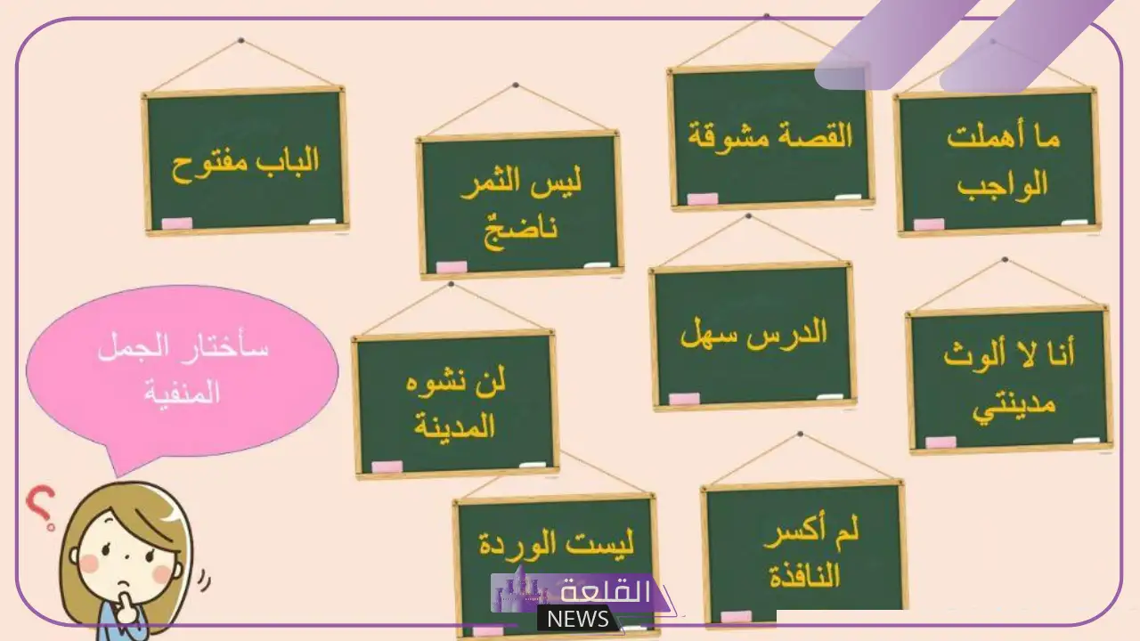 أمثلة على الجملة المثبتة والمنفية مع التعريف 5 خمس جمل منفية