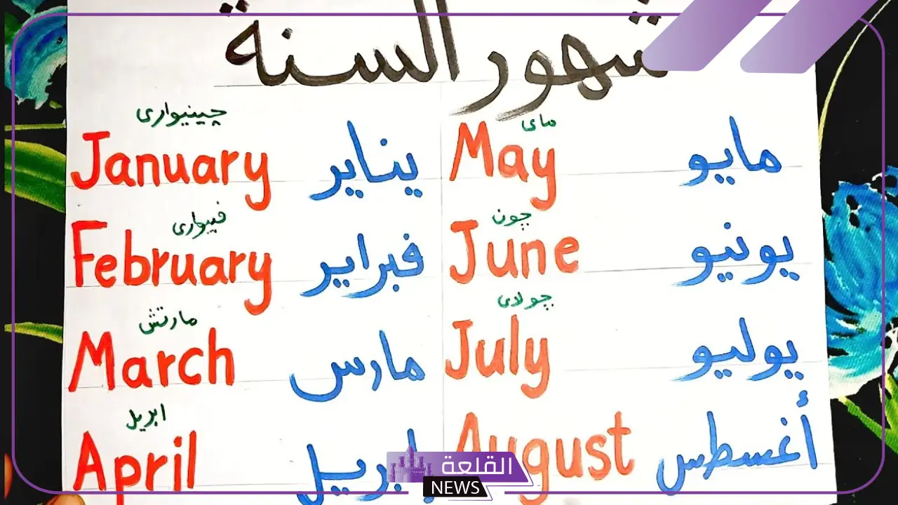 اسم الاشهر بالانجليزي والعربي بالترتيب 5 اسم الاشهر بالانجليزي والعربي